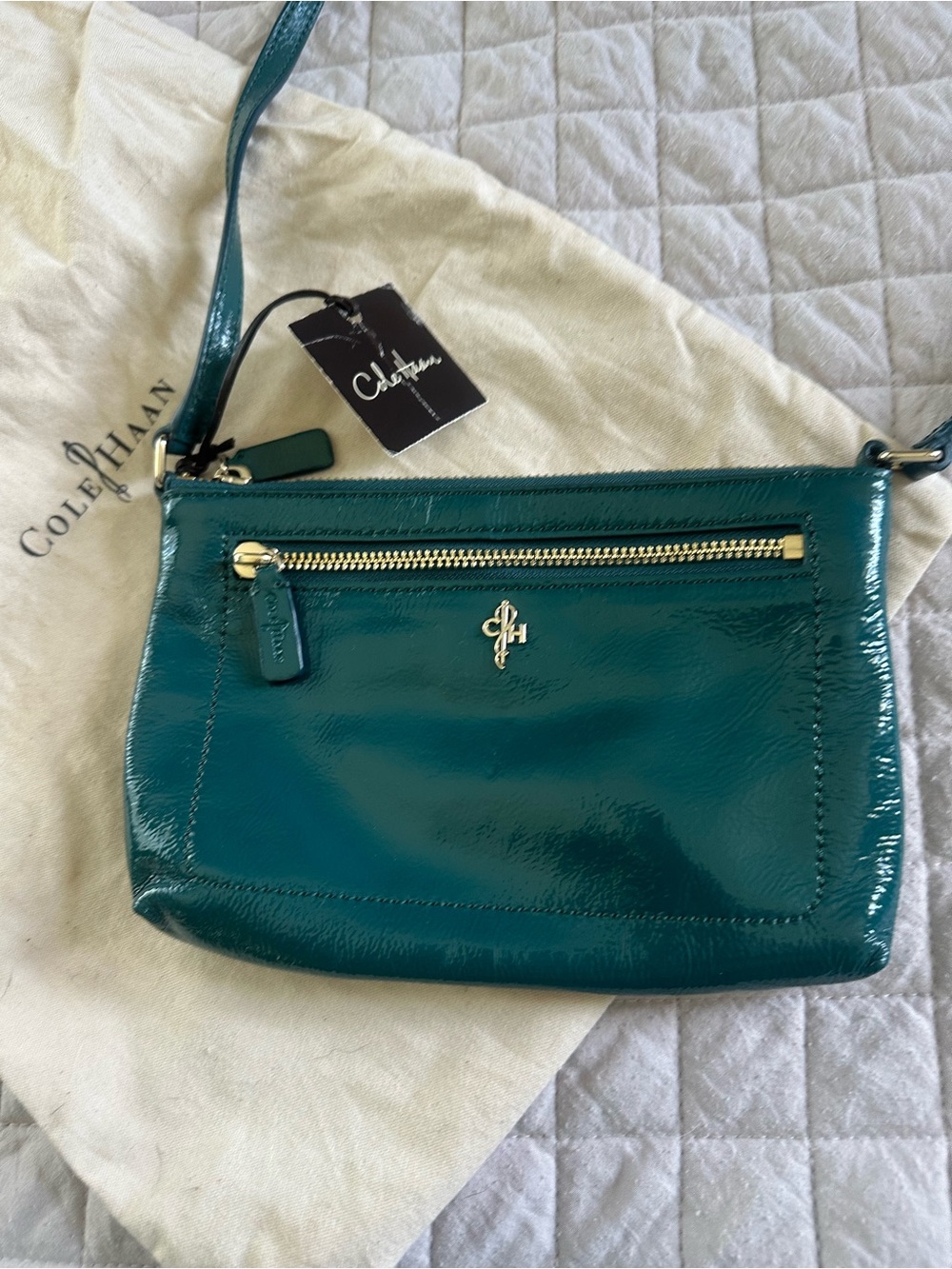 NWT Cole Haan Jitney Ali Mini Crossbody Dark Teal Patent Leather